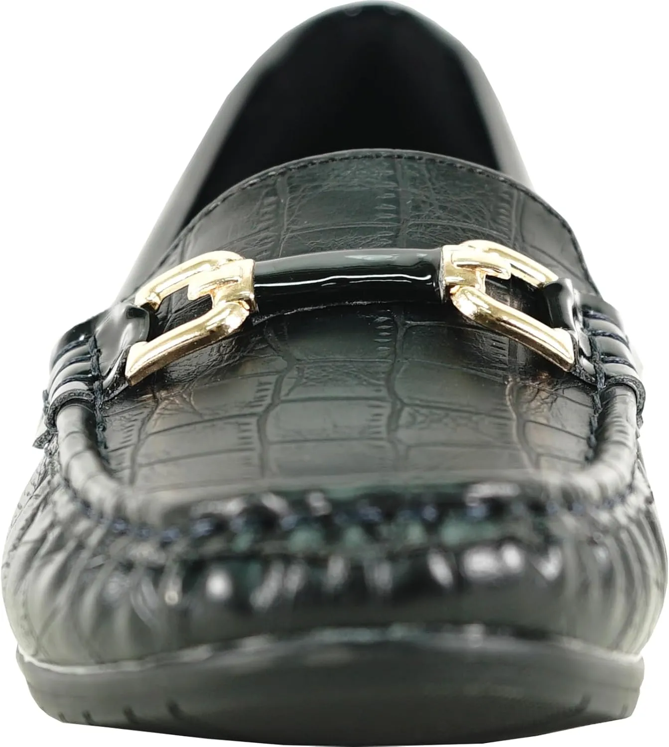 KOZI Women Comfort Casual Wedge Shoe Slip-On Loafer ML Collection Round Toe Penny Loafer Removable Insole Black Champagne