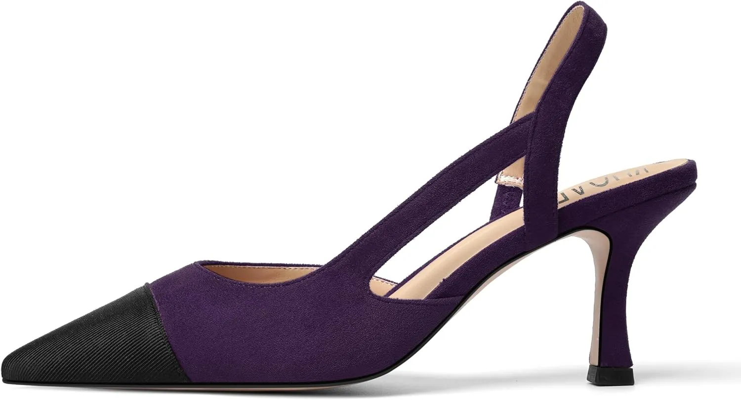 KUOARN Womens Suede Work Pointed Toe Dress Slingback Slip On Stiletto High Heel Pumps Shoes 2.7 Inch