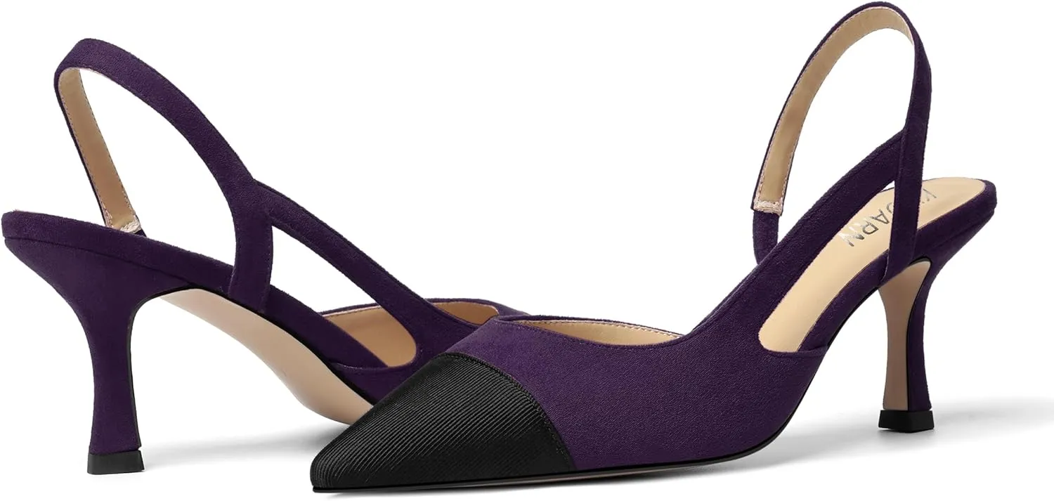 KUOARN Womens Suede Work Pointed Toe Dress Slingback Slip On Stiletto High Heel Pumps Shoes 2.7 Inch