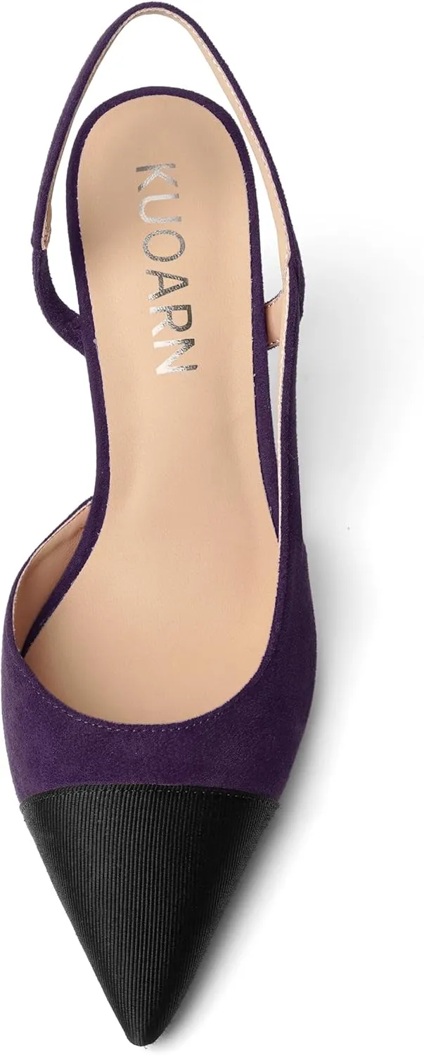 KUOARN Womens Suede Work Pointed Toe Dress Slingback Slip On Stiletto High Heel Pumps Shoes 2.7 Inch