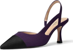 KUOARN Womens Suede Work Pointed Toe Dress Slingback Slip On Stiletto High Heel Pumps Shoes 2.7 Inch