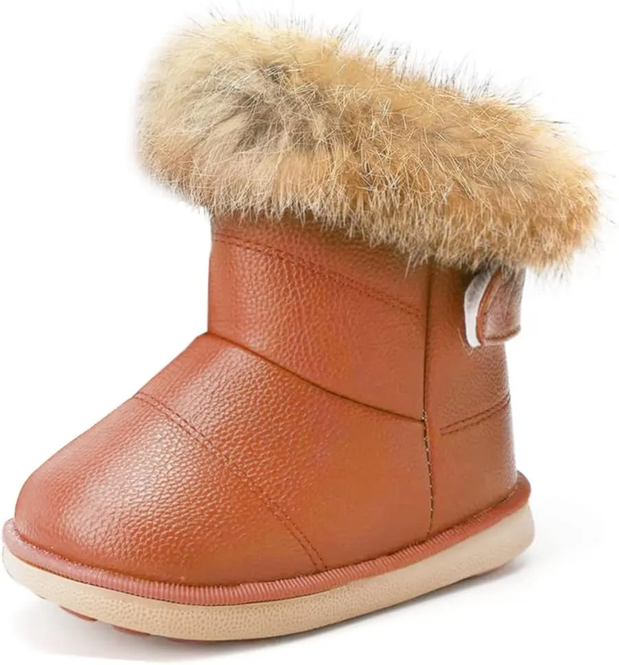 KVbabby Toddler boots Kids Snow Boots Girl's Warm Winter Boots Waterproof Boot PU Leather Non-slip