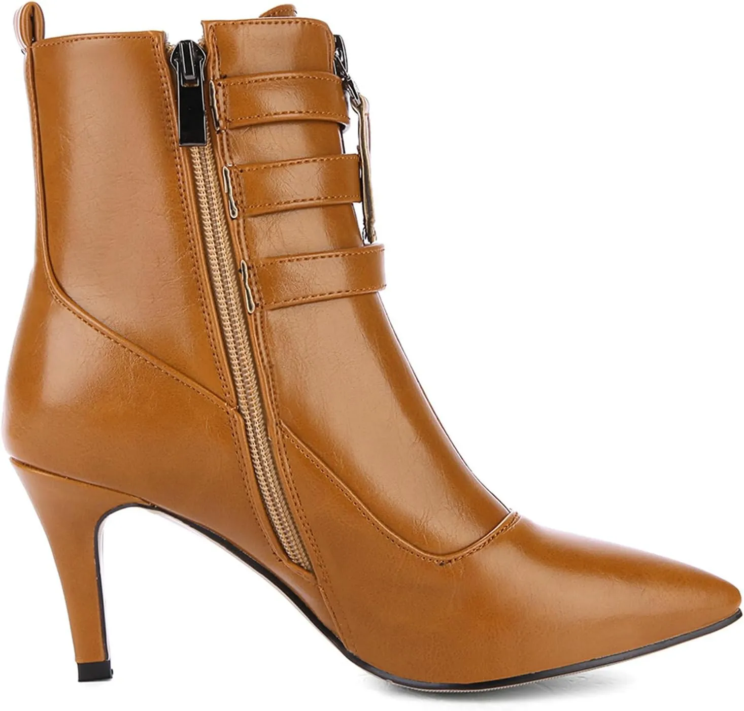 KysBloes Women Buckle Ankle Booties Kitten Heel Pointed Toe Low Heel Strappy Booties Side Zip Dress Jeans Shoes