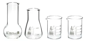 Laboratory Flask and Beaker Shot Glasses - Set of 4 Premium Borosilicate 3.3 Labware - at Home Series