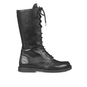 Lace-up boots w. zipper wide fit