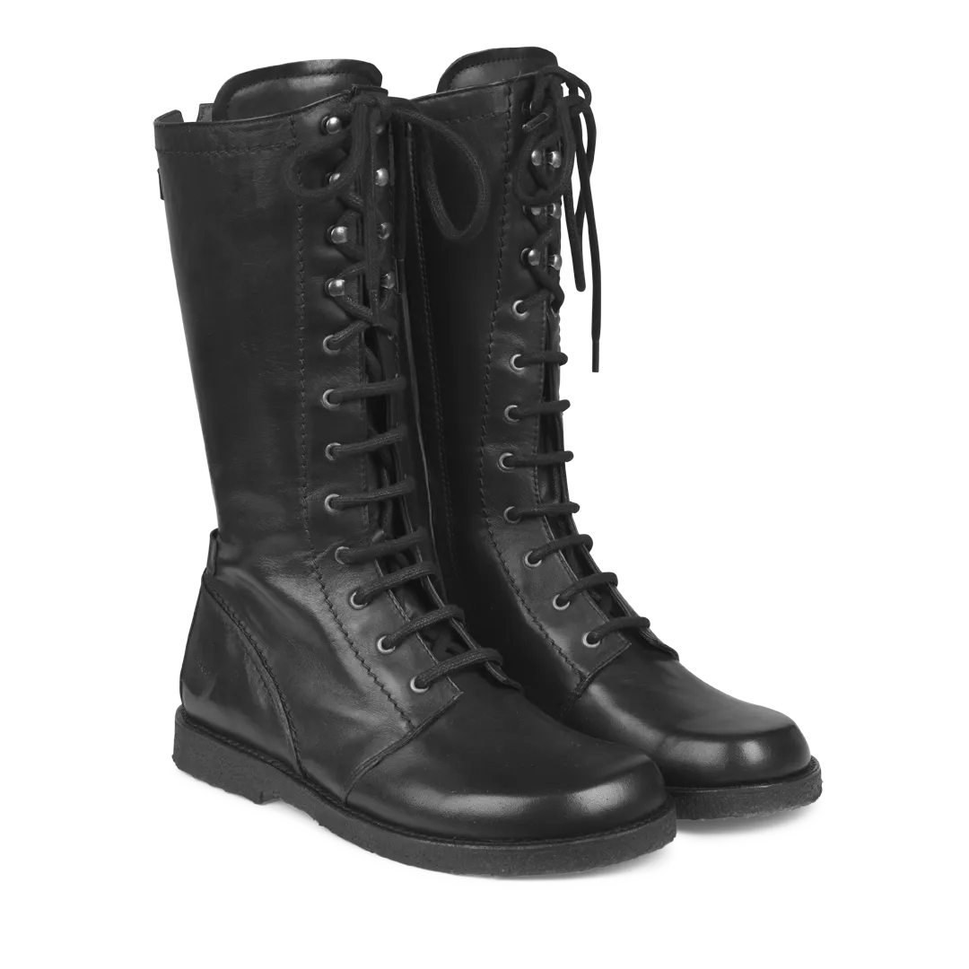 Lace-up boots w. zipper wide fit