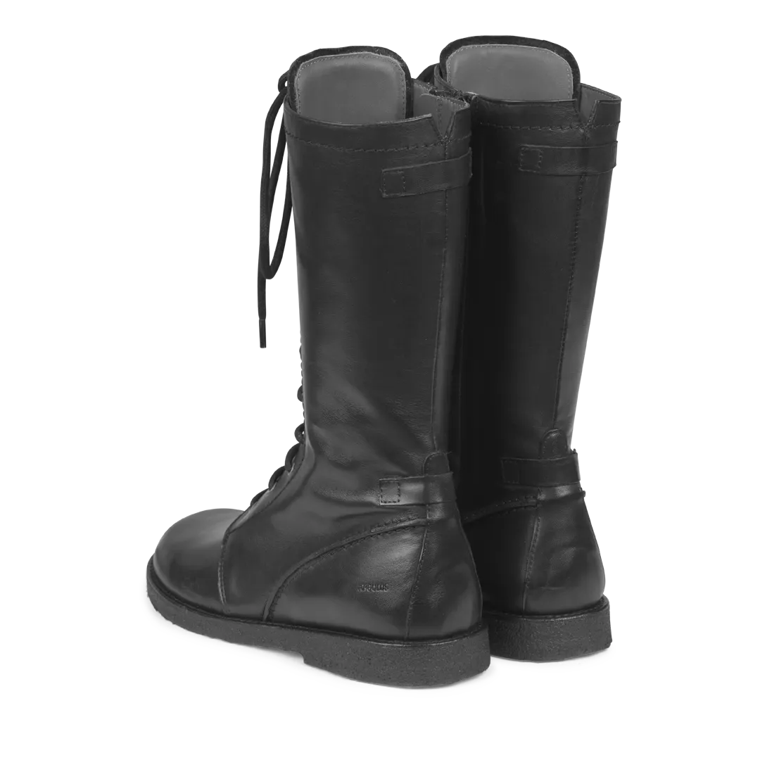 Lace-up boots w. zipper wide fit