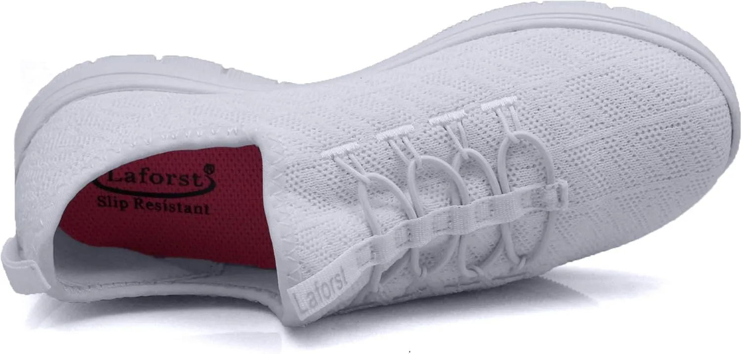 Laforst Jewel 3155 Womens Synthetic Mesh Upper Lace Up Slip Resistant Server Waitress Slip On Sneaker Free Socks