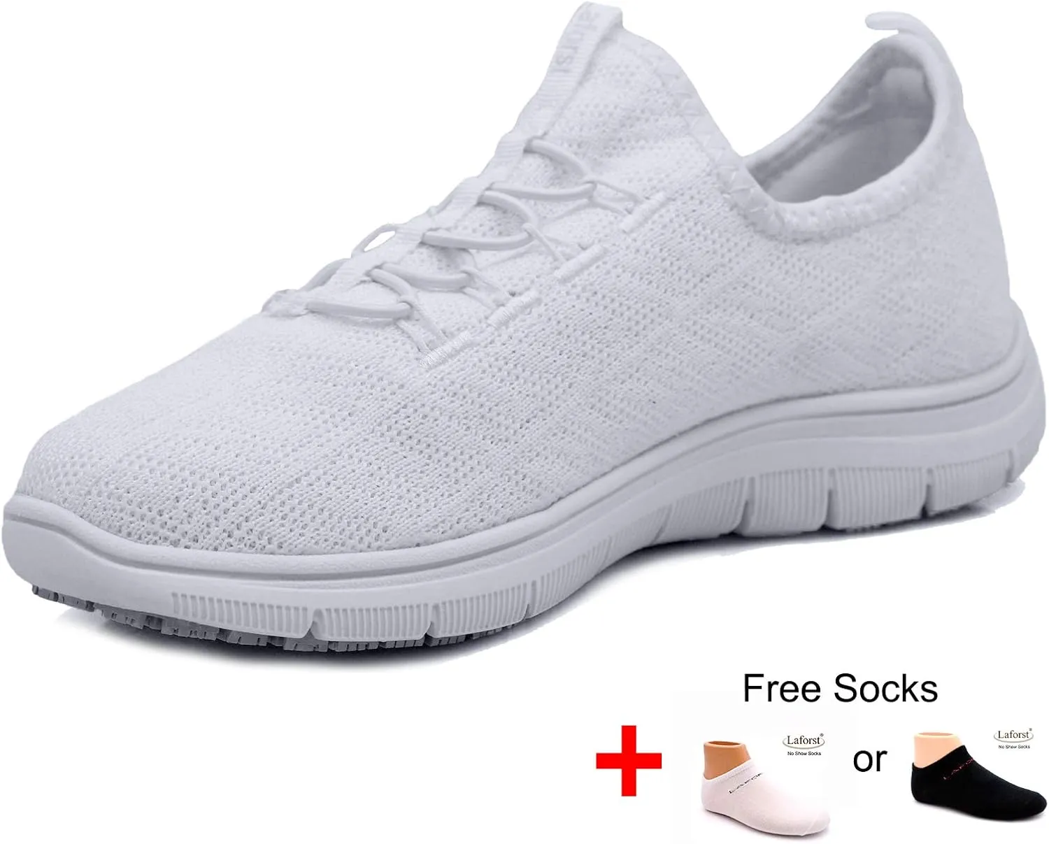 Laforst Jewel 3155 Womens Synthetic Mesh Upper Lace Up Slip Resistant Server Waitress Slip On Sneaker Free Socks