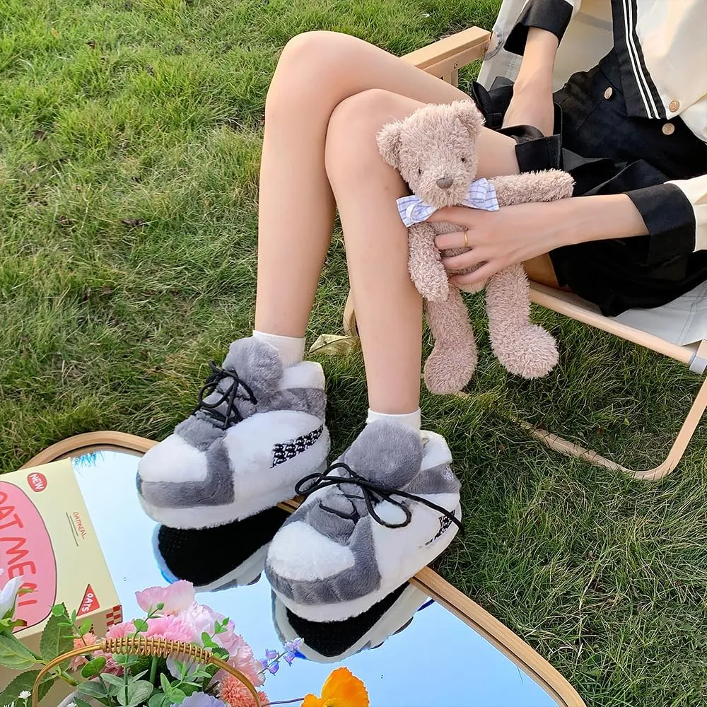 LAPRBY Sneaker Slippers Non Slip Sole Indoor House Plush Slippers Unisex Indoor Floor Cotton Shoes