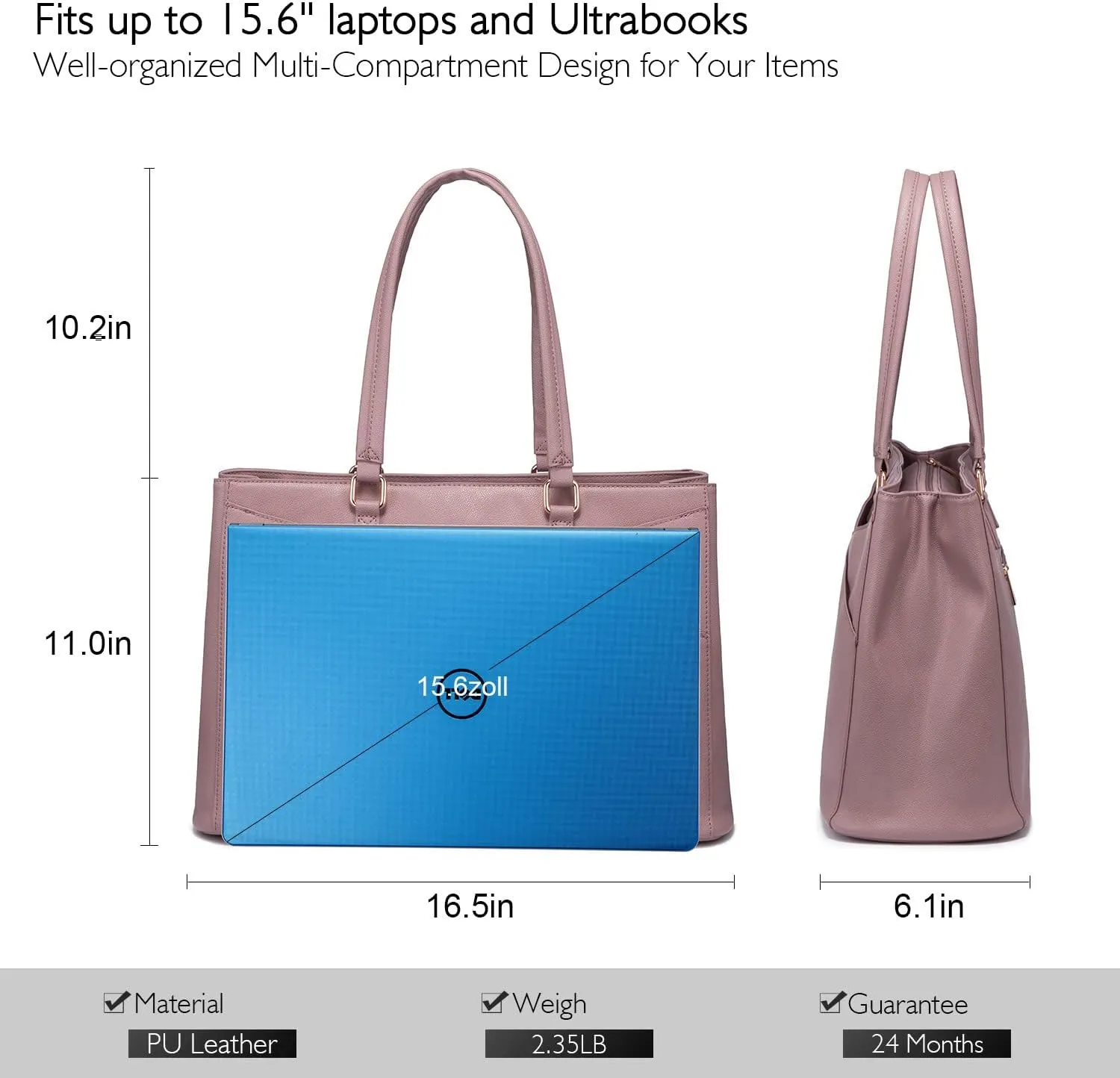 Laptop Tote Bag for Women 15.6 Inch Waterproof Leather Computer Bags Women Business Office Work Bag Briefcase Light Purple
