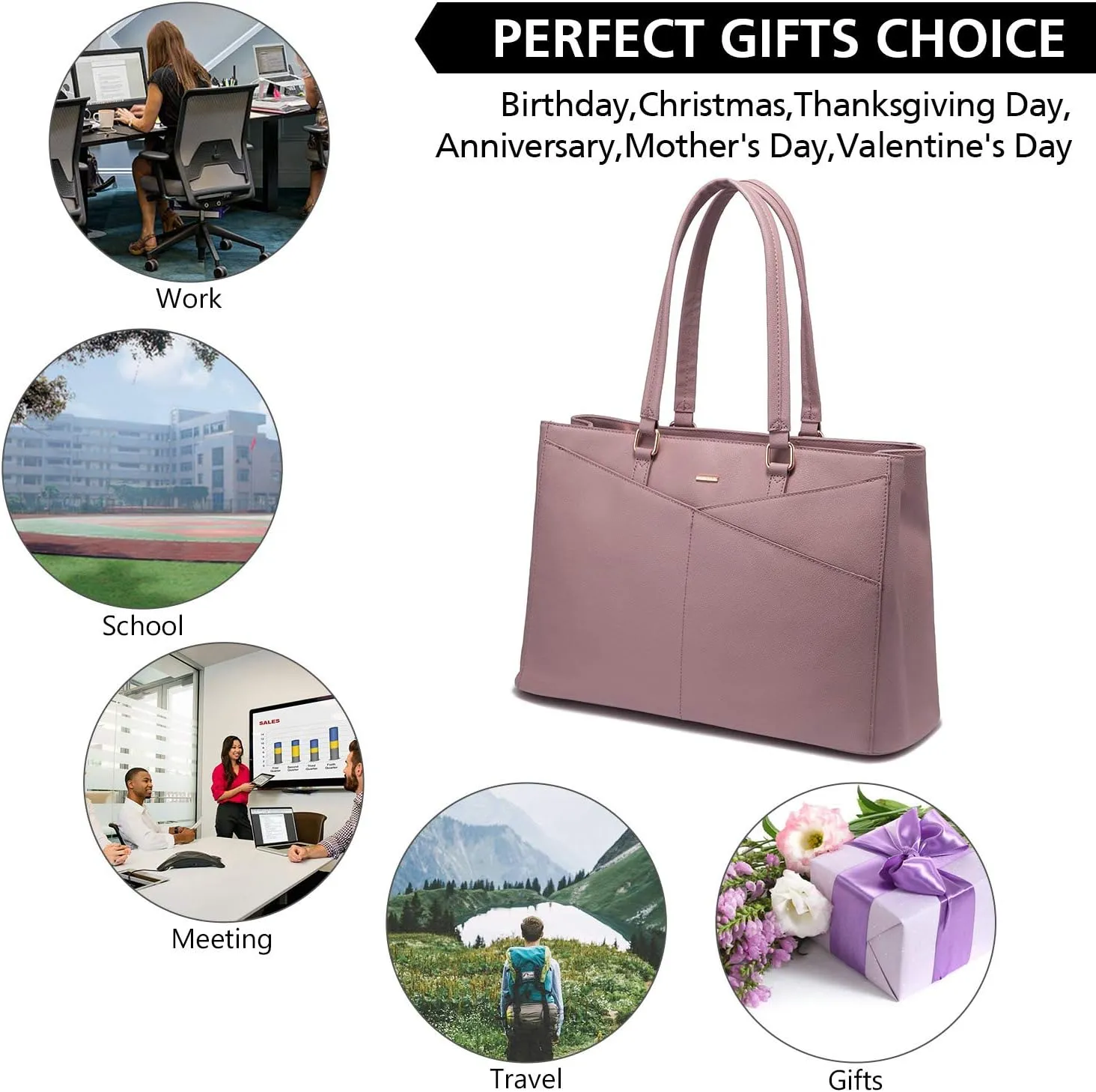 Laptop Tote Bag for Women 15.6 Inch Waterproof Leather Computer Bags Women Business Office Work Bag Briefcase Light Purple