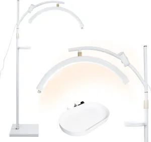 Lash Light Esthetician Lamp for Lash Extensions - LED Floor Lash Lamp Half Moon Ring Facial Light for Eyelash Tech with Pallets & Phone Holder Light for Tattoo Artists, Nail Tech X White