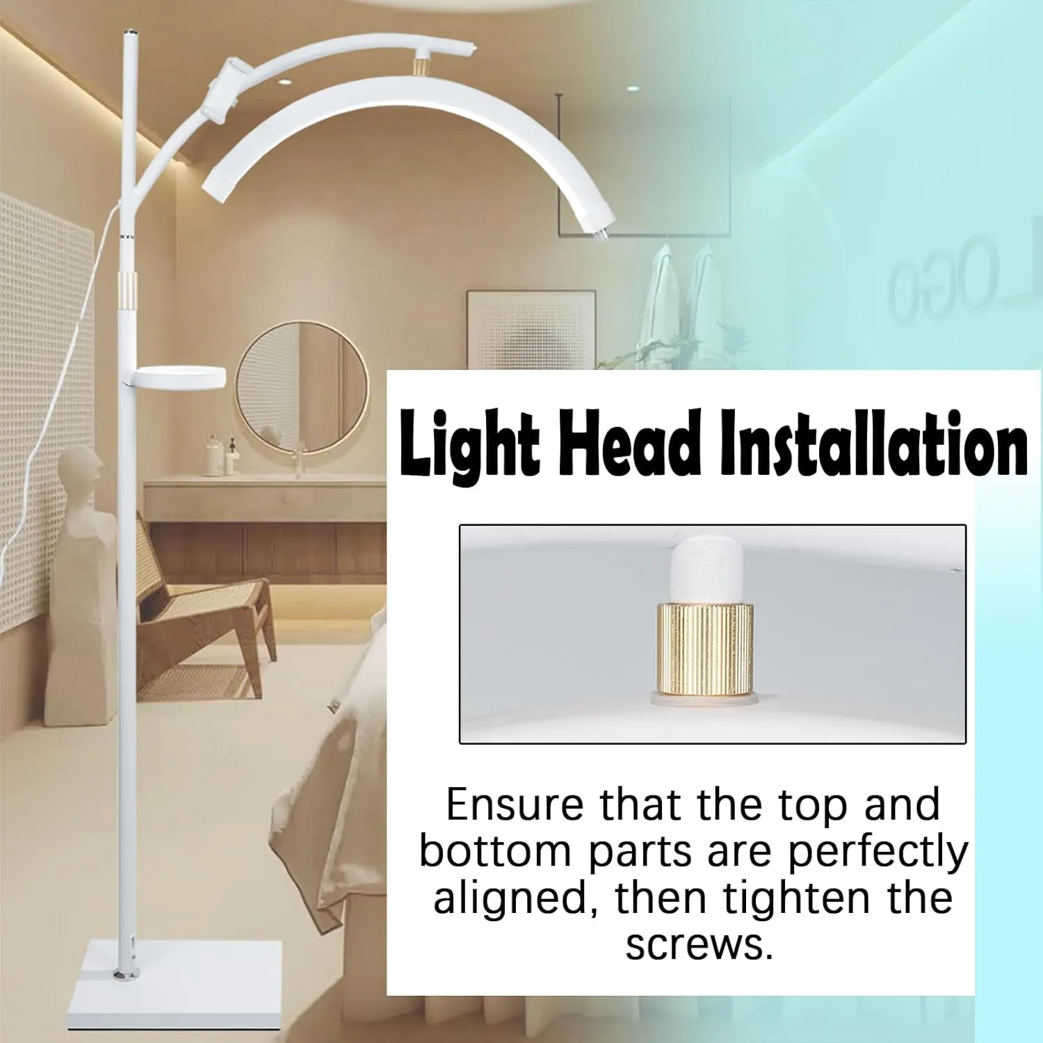 Lash Light Esthetician Lamp for Lash Extensions - LED Floor Lash Lamp Half Moon Ring Facial Light for Eyelash Tech with Pallets & Phone Holder Light for Tattoo Artists, Nail Tech X White