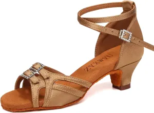 Latin Ballroom Dance Shoes for Girls Satin Salsa Professional Performance Practice Dancing Shoes