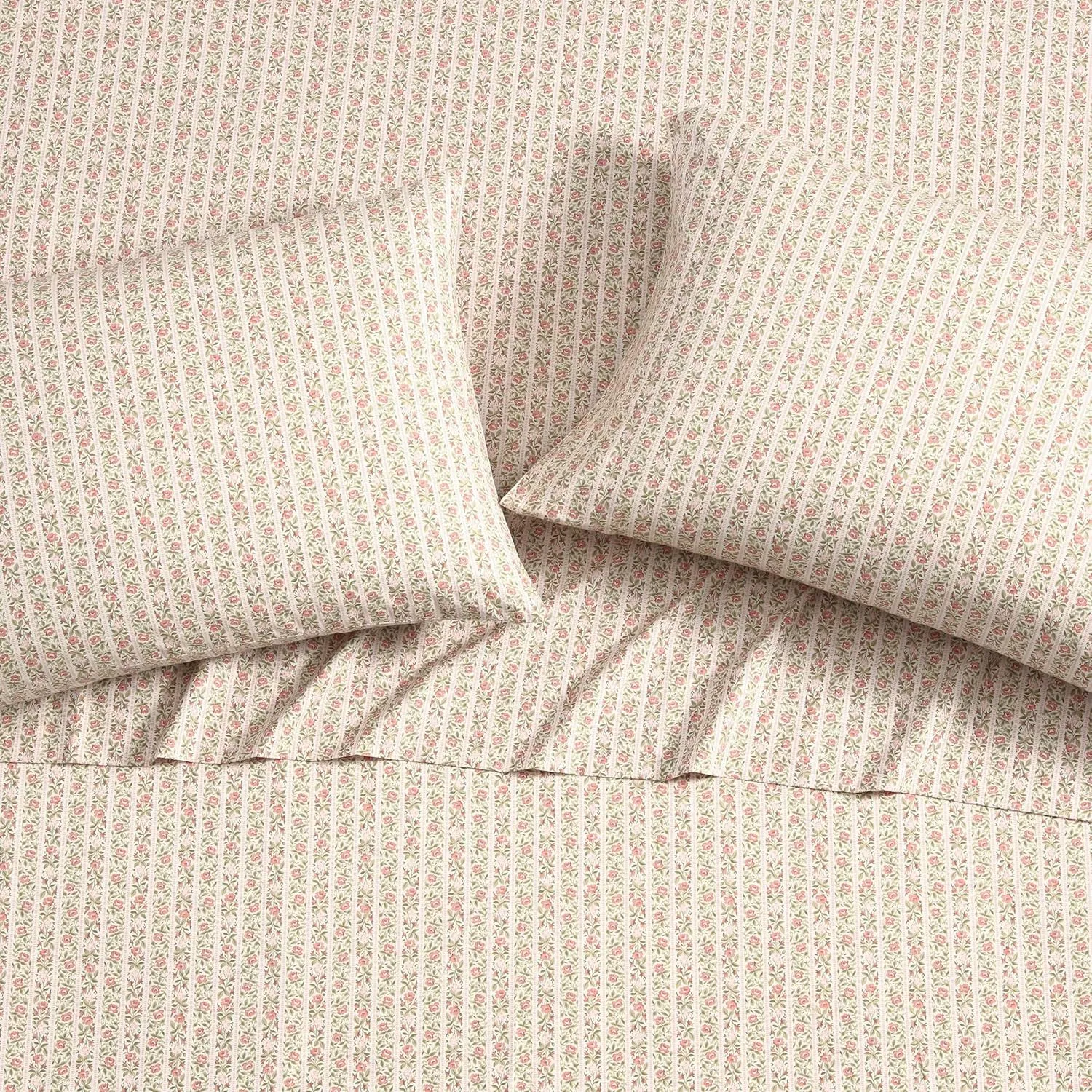 Laura Ashley - Twin Sheets, Cotton Percale Bedding Set, Lightweight & Breathable Home Decor, Oeko-Tex Certified (Marta Stripe Pink, Twin)