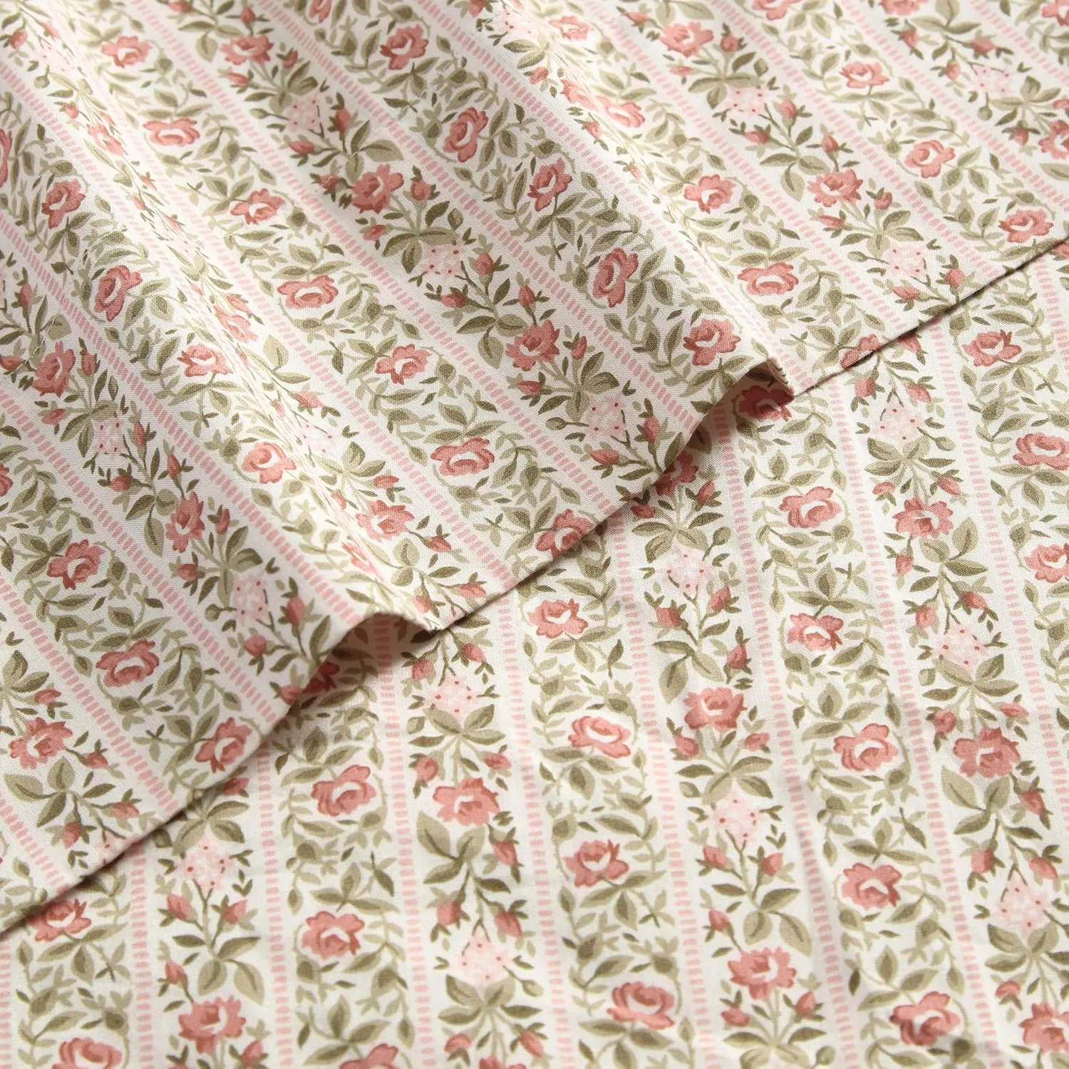 Laura Ashley - Twin Sheets, Cotton Percale Bedding Set, Lightweight & Breathable Home Decor, Oeko-Tex Certified (Marta Stripe Pink, Twin)