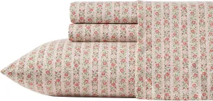 Laura Ashley - Twin Sheets, Cotton Percale Bedding Set, Lightweight & Breathable Home Decor, Oeko-Tex Certified (Marta Stripe Pink, Twin)