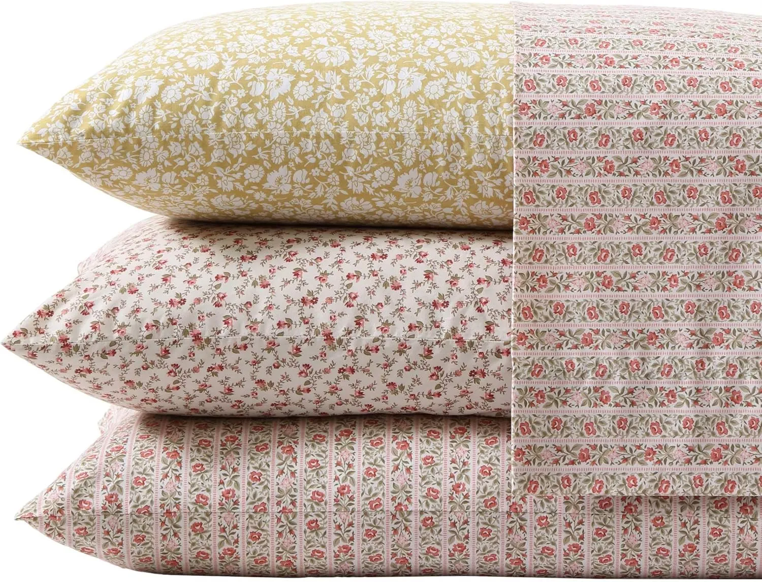 Laura Ashley - Twin Sheets, Cotton Percale Bedding Set, Lightweight & Breathable Home Decor, Oeko-Tex Certified (Marta Stripe Pink, Twin)