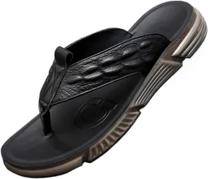 Leather Concise Flat Toe Mens Sandals Daily Outdoor Street Breathable Light Slippers Beach Shoes(43 Code)