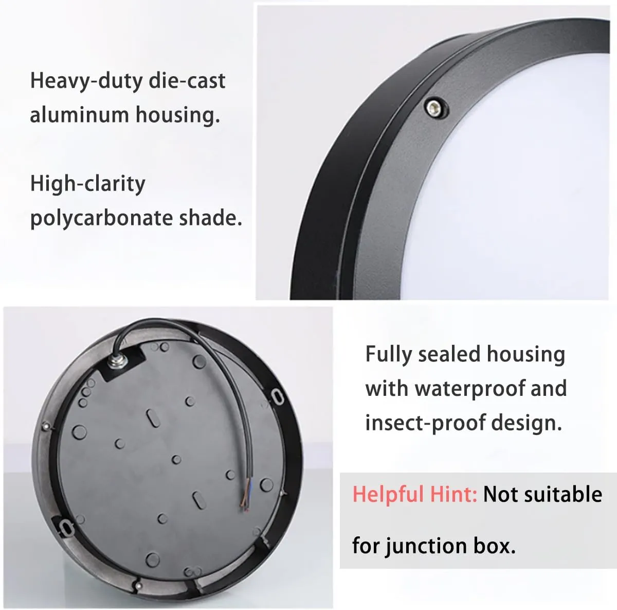 LED Ceiling Light,8.5Inch Outdoor Wall Lights,IP65 All Aluminum Sealed Damp,3000k,15W Round Modern Simple Porch Light, for Flat Walls or Ceilings in Wet Areas.