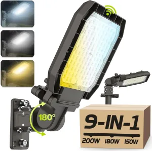 LED Parking Lot Light 200W 180W 150W & 3 CCT 4000K 5000K 5700K Switchable, Timer Dimming & Photocell Street Light, 32000LM (160LM/W) LED Shoebox Light, Arm Mount & Slip Fitter in 1 Flood Light