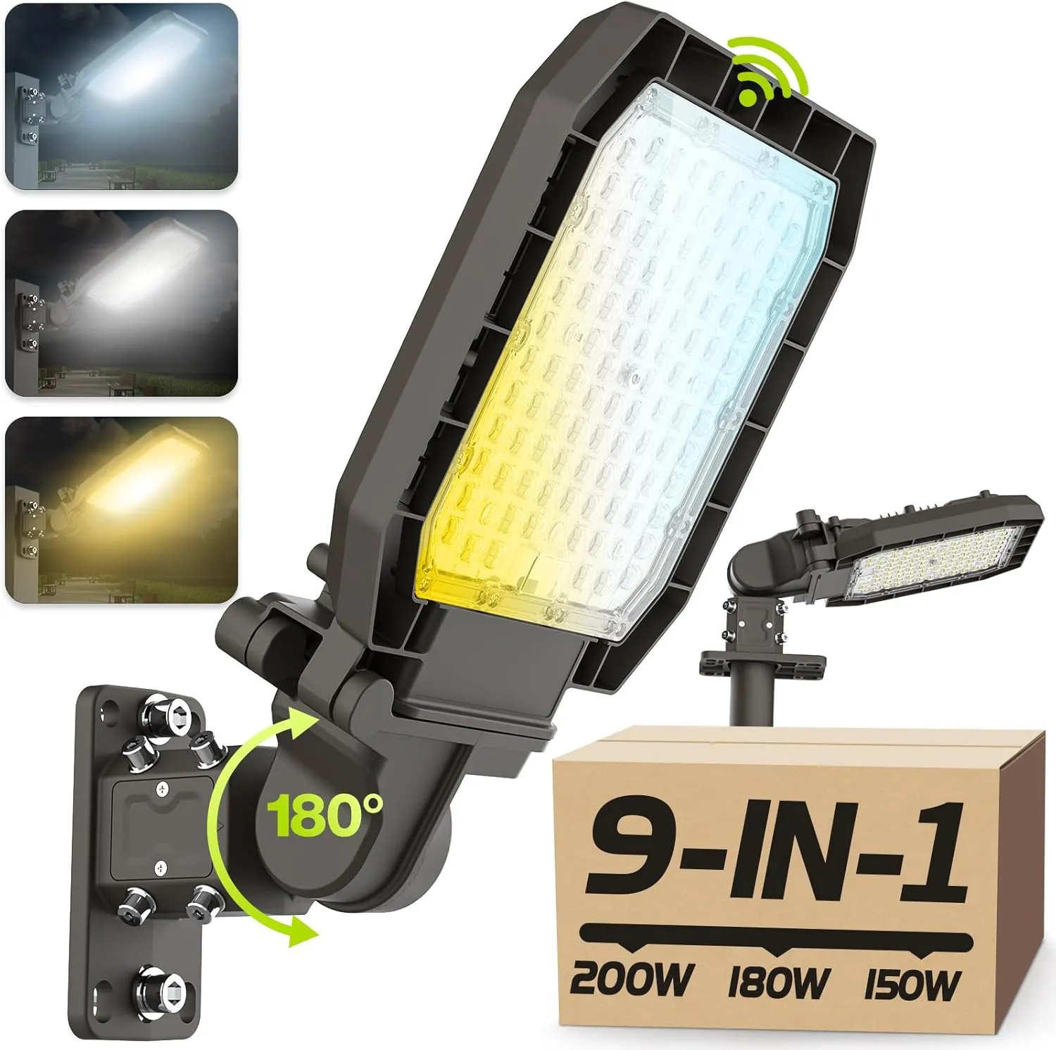 LED Parking Lot Light 200W 180W 150W & 3 CCT 4000K 5000K 5700K Switchable, Timer Dimming & Photocell Street Light, 32000LM (160LM/W) LED Shoebox Light, Arm Mount & Slip Fitter in 1 Flood Light