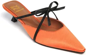 LEHOOR Women Pointed Closed Toe Mules Kitten Heel Cut Out Satin Sandals Bowknot Slip On 1.5 Inch Low Stiletto Heel Mule Sandals Backless Summer Elegant Wedding Party Dress Slippers Size 4-9 M US