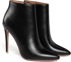 LEHOOR Women Stilettos Booties Pointed Closed Toe Side Zipper 5 Inch High Heel Ankle Boots Patent Leather Concise Elegant Office Shoes