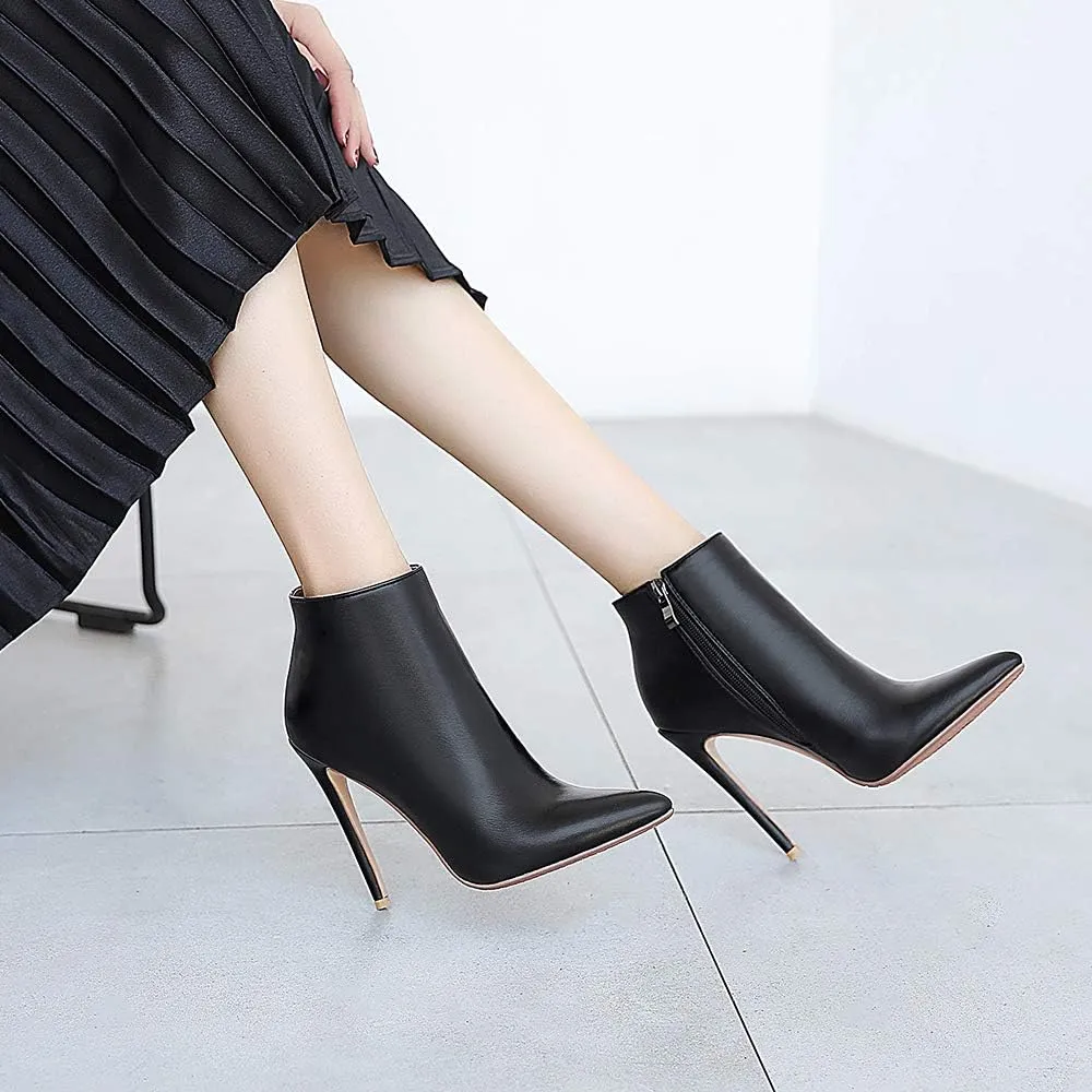 LEHOOR Women Stilettos Booties Pointed Closed Toe Side Zipper 5 Inch High Heel Ankle Boots Patent Leather Concise Elegant Office Shoes