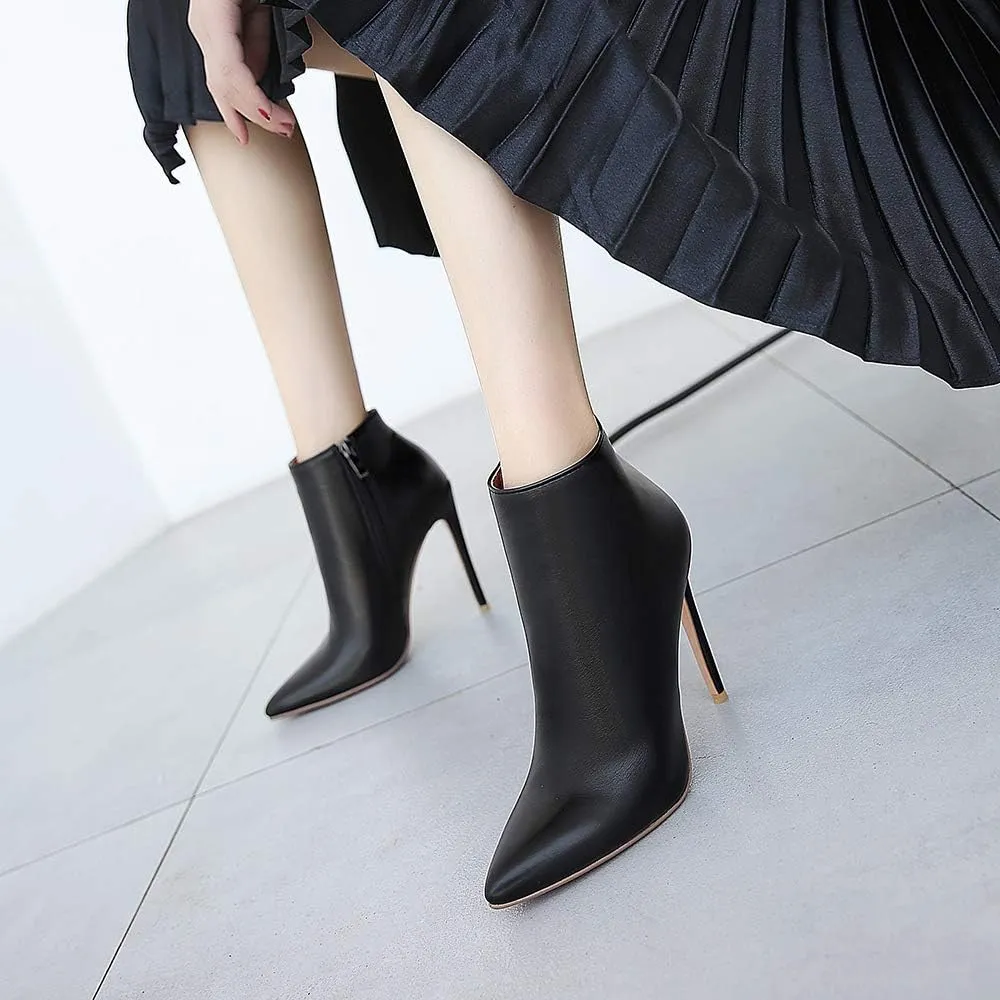 LEHOOR Women Stilettos Booties Pointed Closed Toe Side Zipper 5 Inch High Heel Ankle Boots Patent Leather Concise Elegant Office Shoes