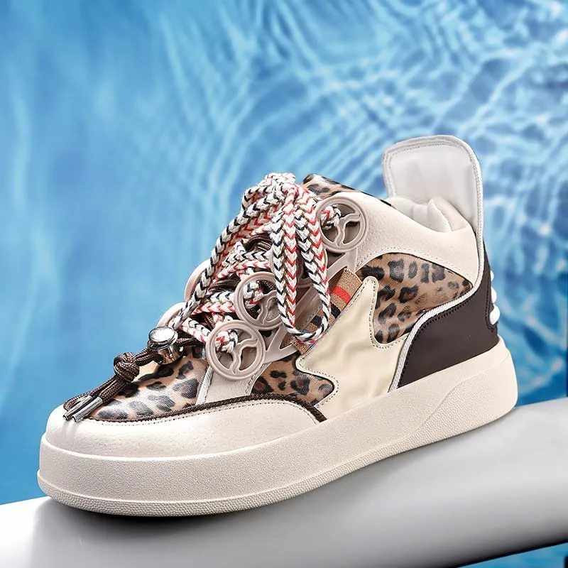 Leopard Print Fashion high Street Casual Middle Help Fashion Week Thick baseplate Shoes