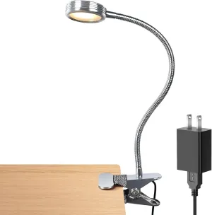 LEPOWER Clip on Light/Reading Light/Book Lights/Desk Lamp Color Changeable/Night Light Clip on for Desk, Bed Headboard and Computers, Adapter Included, Silver