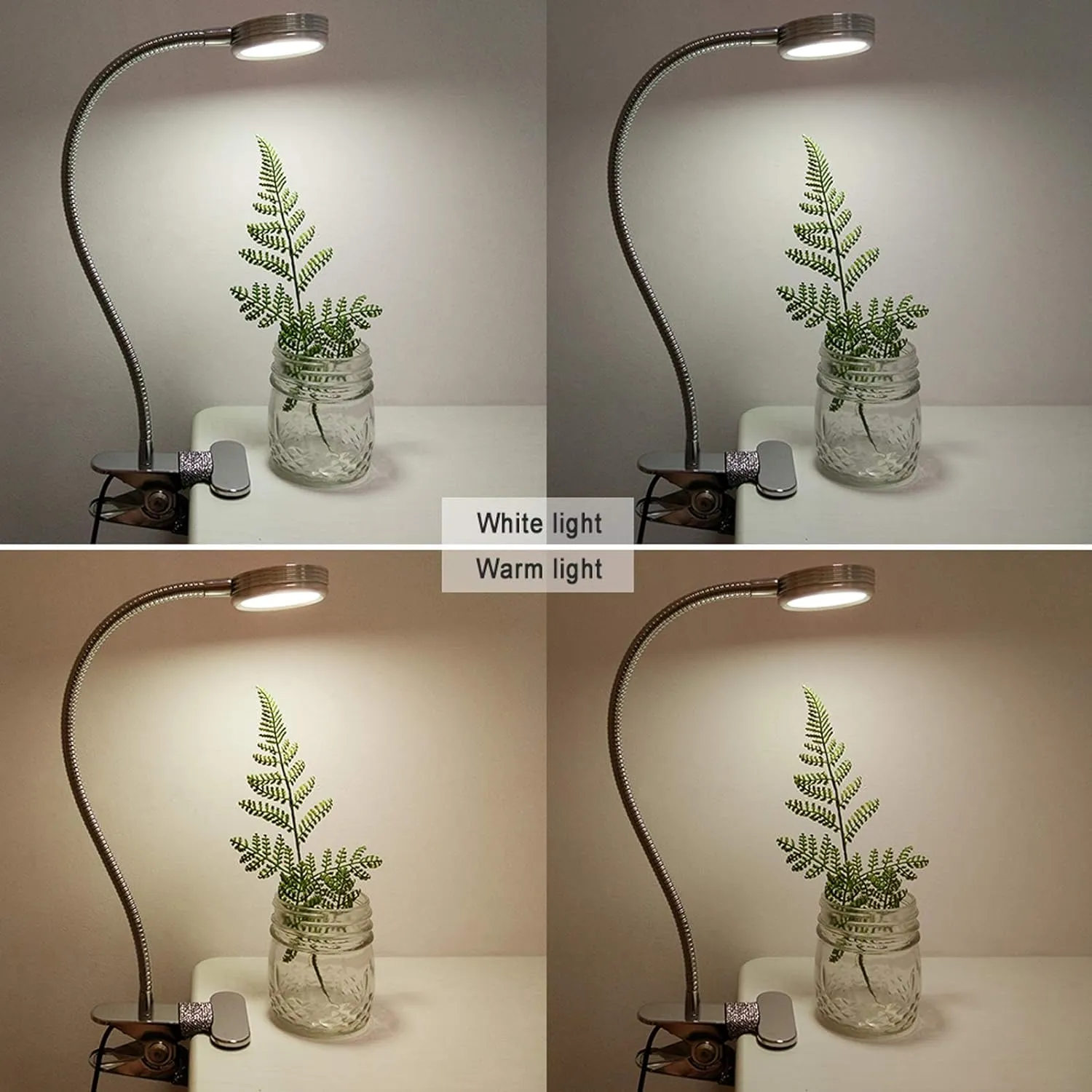 LEPOWER Clip on Light/Reading Light/Book Lights/Desk Lamp Color Changeable/Night Light Clip on for Desk, Bed Headboard and Computers, Adapter Included, Silver