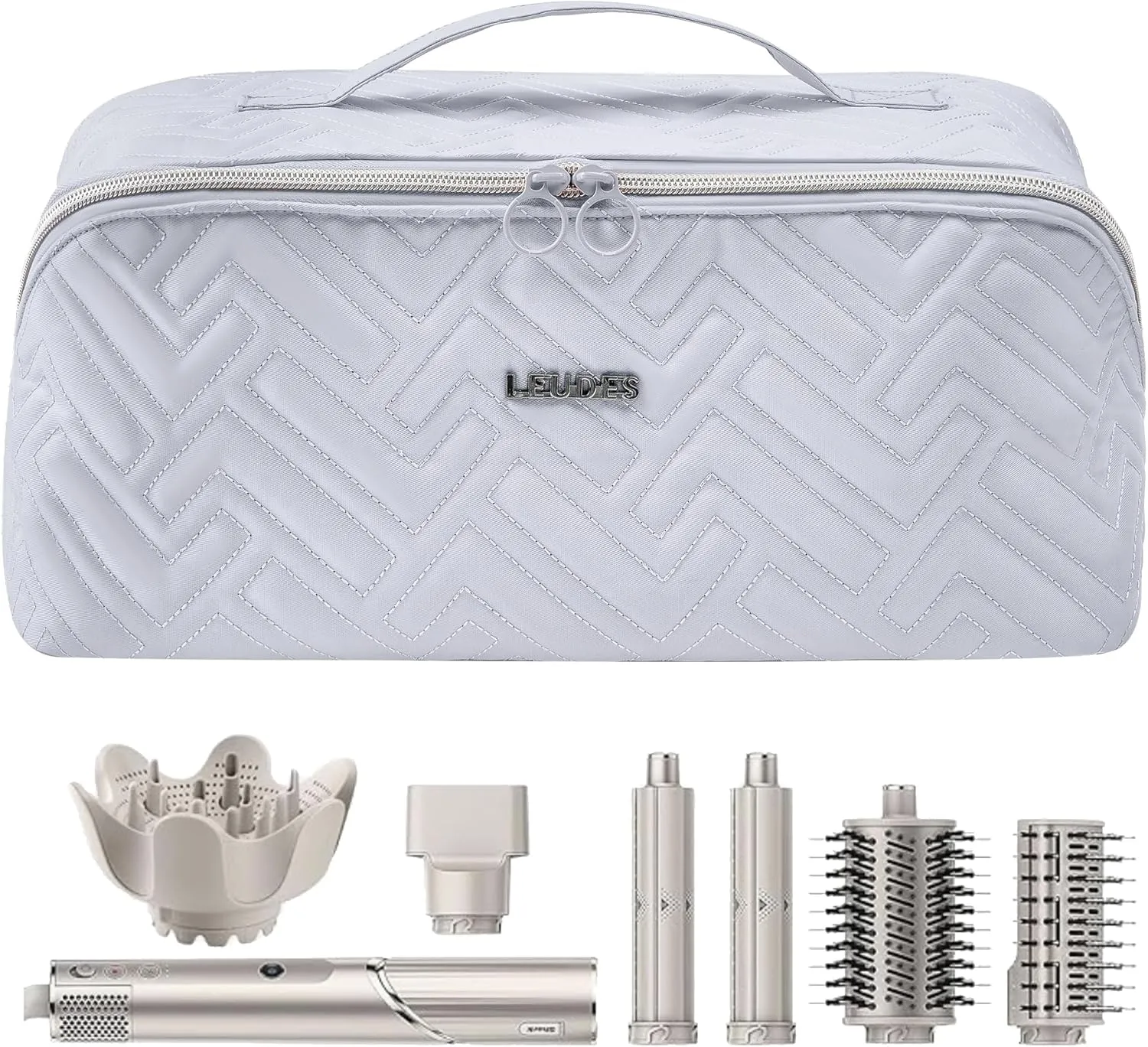 Leudes Hair Tools Travel Bag For Dy son Airwrap Hair Dryer Shark Flex Style Carrying Case Travel Makeup Bag Portable Pouch Open Flat Packing Organizers with Divider and Handle (Light Grey)