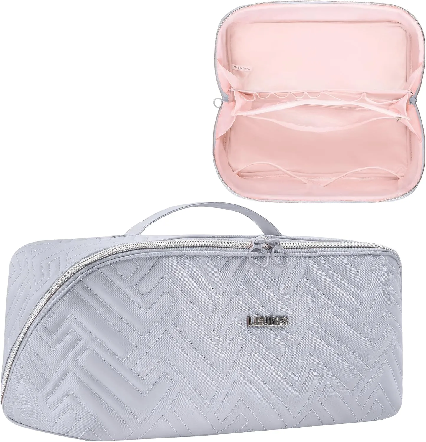 Leudes Hair Tools Travel Bag For Dy son Airwrap Hair Dryer Shark Flex Style Carrying Case Travel Makeup Bag Portable Pouch Open Flat Packing Organizers with Divider and Handle (Light Grey)