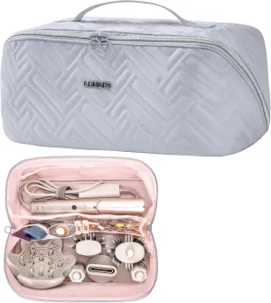 Leudes Hair Tools Travel Bag For Dy son Airwrap Hair Dryer Shark Flex Style Carrying Case Travel Makeup Bag Portable Pouch Open Flat Packing Organizers with Divider and Handle (Light Grey)