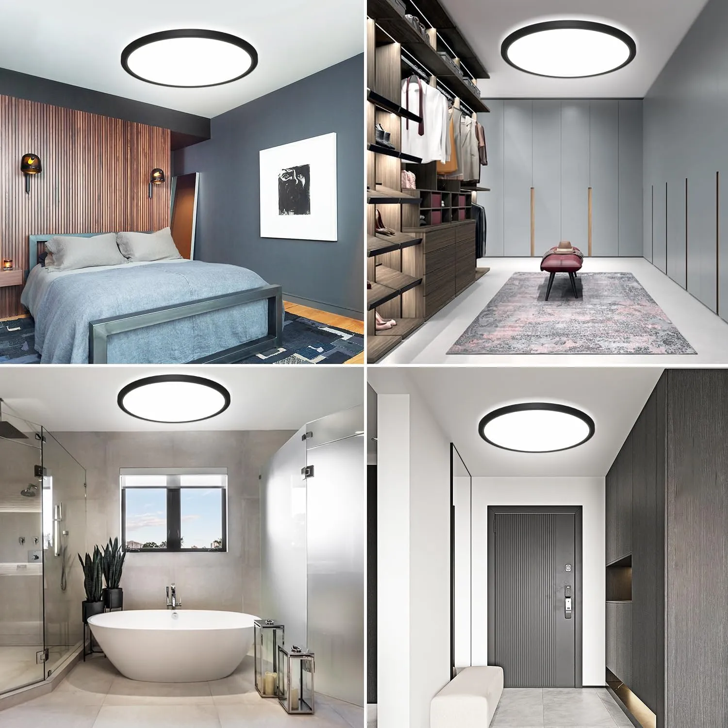 libtit 13 Inch LED Round Flat Light, 28W 3200lm 3000K/4500K/6000K CCT Selectable, Black Ceiling Light Surface Mount, Slim Ceiling Lamp Flush Mount for Bedroom, Kitchen, Office,Closet,Laundry Room