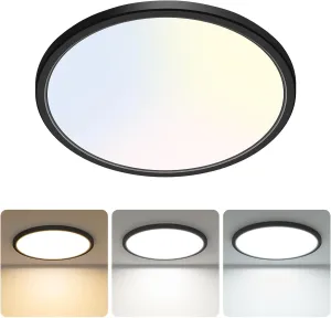 libtit 13 Inch LED Round Flat Light, 28W 3200lm 3000K/4500K/6000K CCT Selectable, Black Ceiling Light Surface Mount, Slim Ceiling Lamp Flush Mount for Bedroom, Kitchen, Office,Closet,Laundry Room