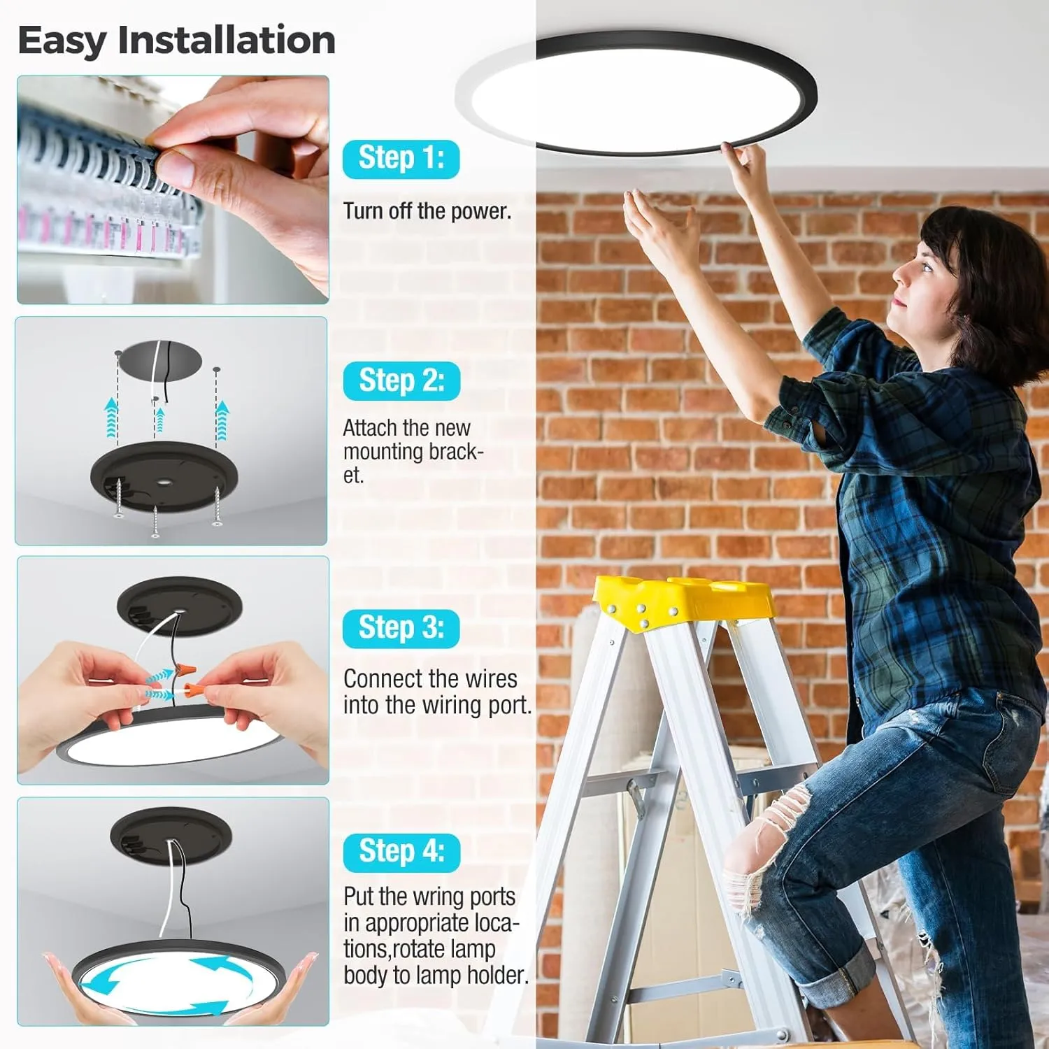 libtit 13 Inch LED Round Flat Light, 28W 3200lm 3000K/4500K/6000K CCT Selectable, Black Ceiling Light Surface Mount, Slim Ceiling Lamp Flush Mount for Bedroom, Kitchen, Office,Closet,Laundry Room