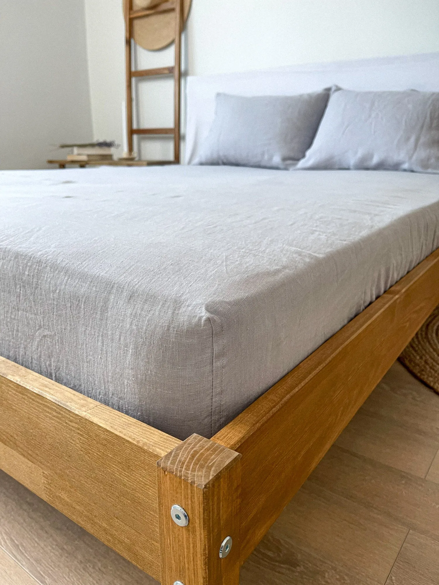 Light Grey Linen Fitted Sheet