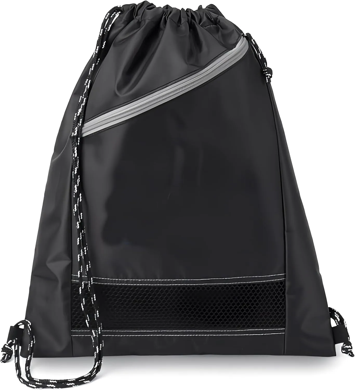 Light-weight Large Capacity Drawstring String Bag for Sports Gym Sackpack, Cinch Bag, Gymsack, Printable with Zipper (3 Pack)