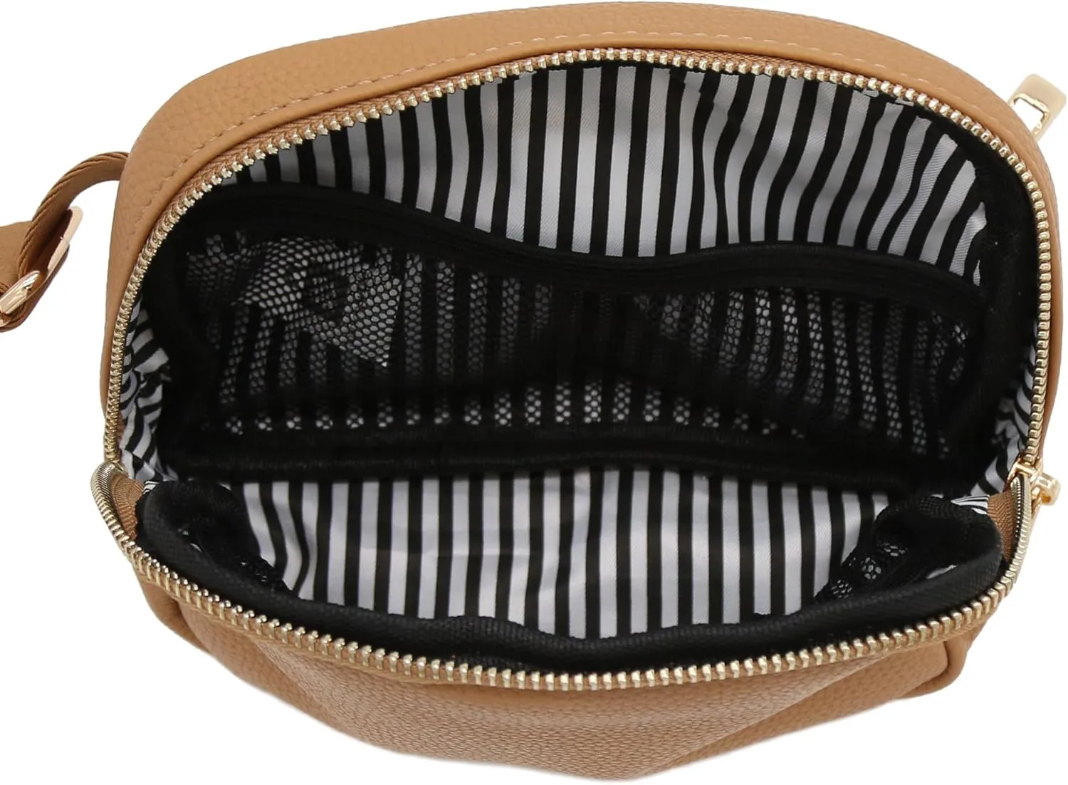 Lightweight Soft PU Pebbled Leather Everyday Sling Fanny Pack Belt Bag with Gold Metal Buckle (Light Tan)