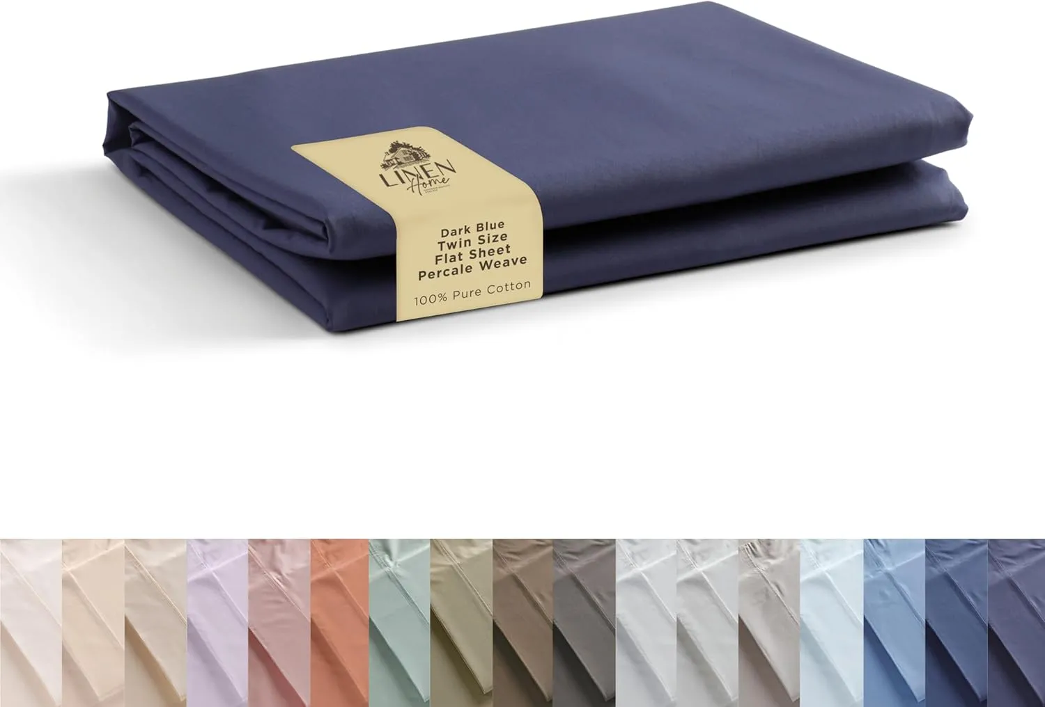 Linen Home 100% Cotton Percale 1 Flat Sheet, Twin Size - Crisp, Cool and Strong Bed Linen, Luxury Breathable Sheet, Dark Blue