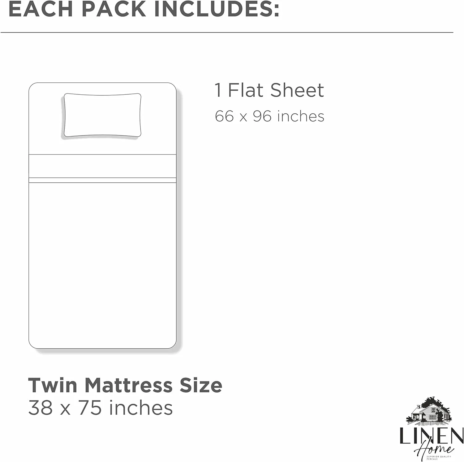 Linen Home 100% Cotton Percale 1 Flat Sheet, Twin Size - Crisp, Cool and Strong Bed Linen, Luxury Breathable Sheet, Dark Blue