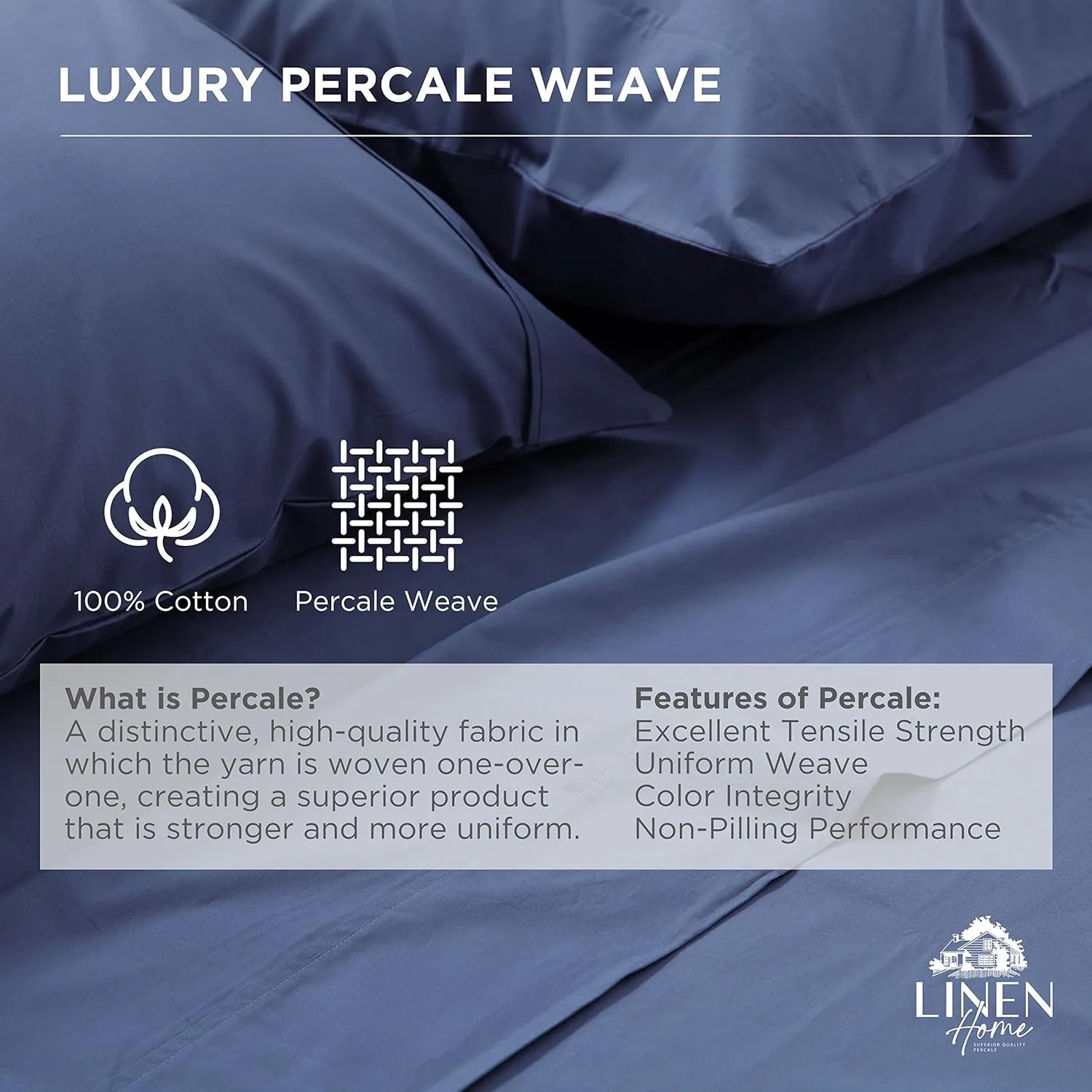 Linen Home 100% Cotton Percale 1 Flat Sheet, Twin Size - Crisp, Cool and Strong Bed Linen, Luxury Breathable Sheet, Dark Blue