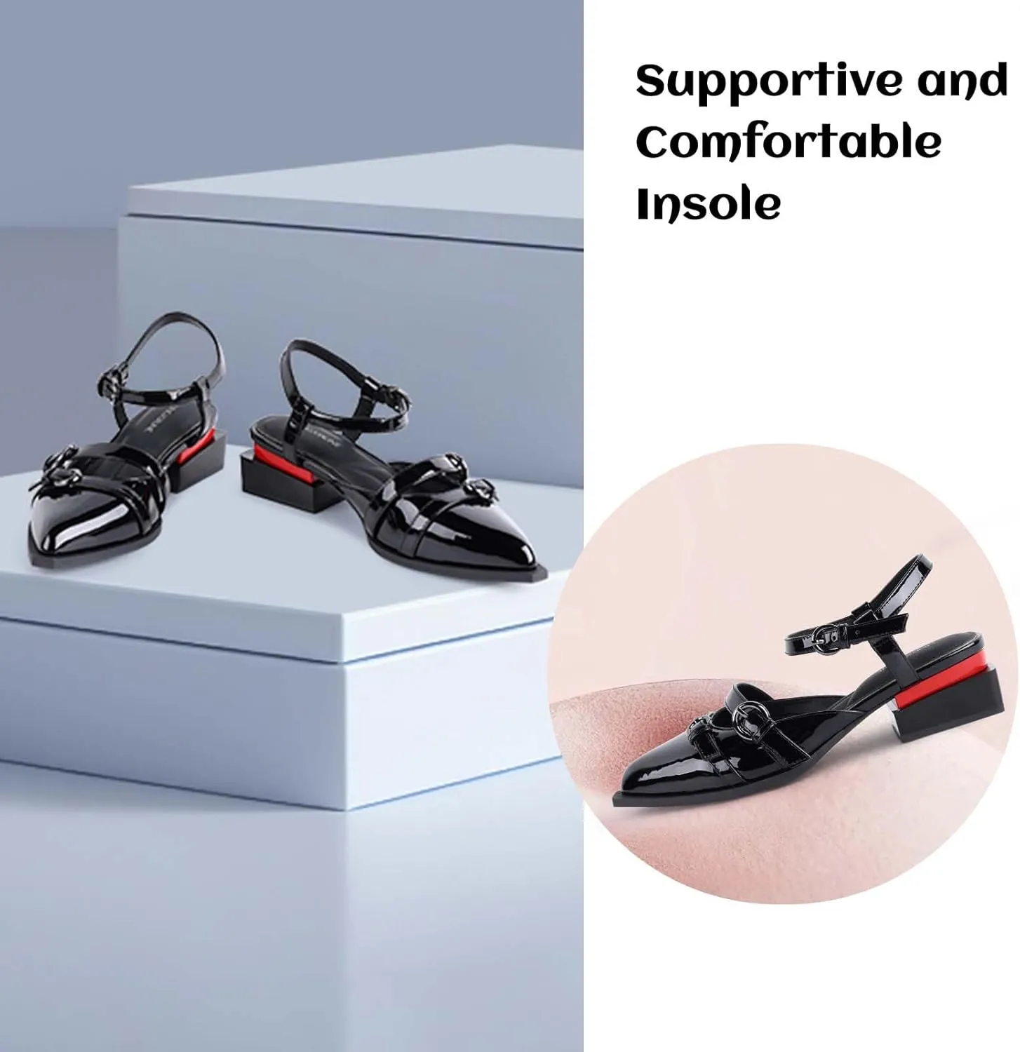 LingxiaUne Shoes for Women Fashion Forward Elegant Dressy Womens Pumps and Loafers with Low Chunky Heel and Sleek Pointed Toe Design Fashion Forward