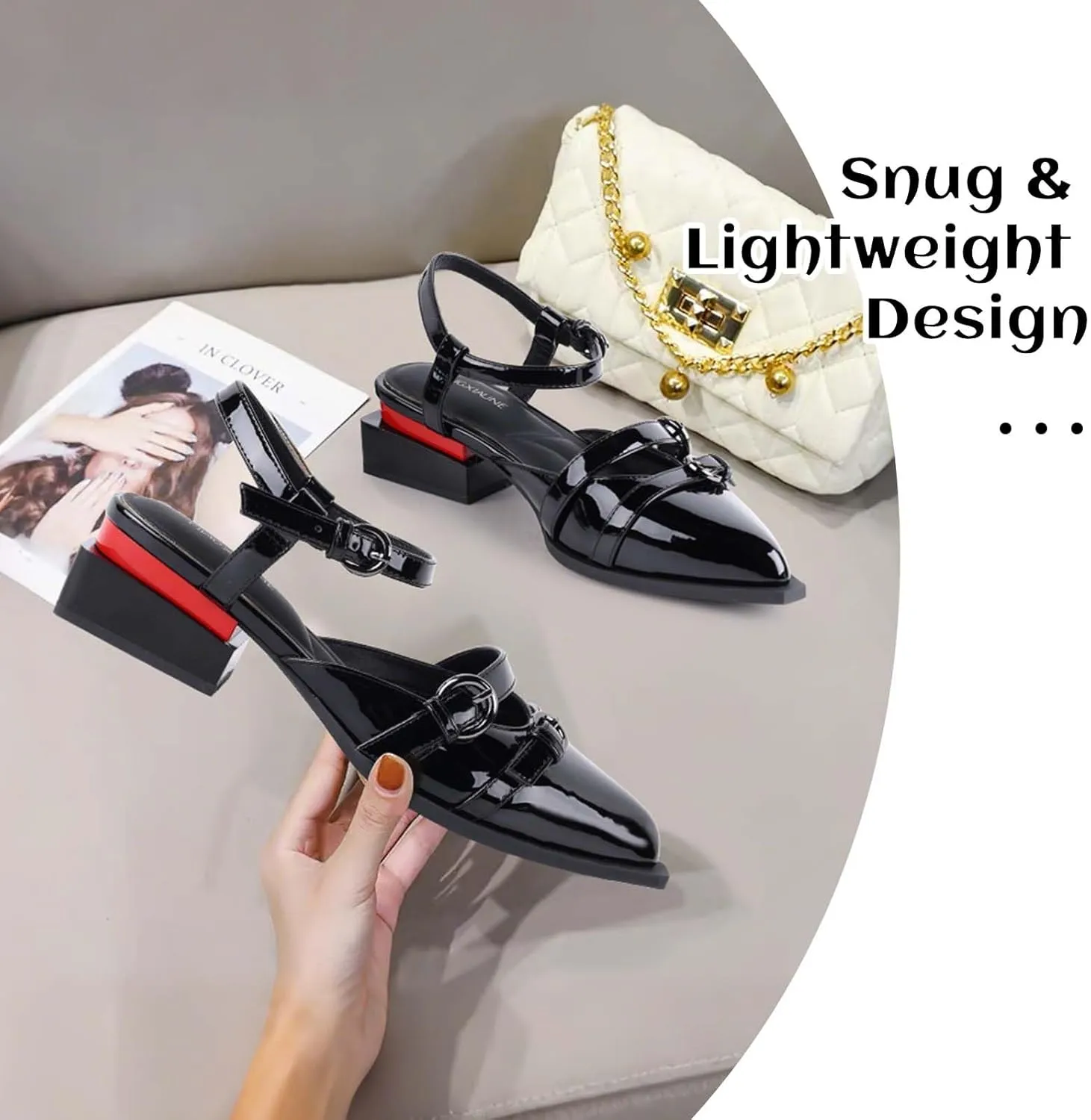 LingxiaUne Shoes for Women Fashion Forward Elegant Dressy Womens Pumps and Loafers with Low Chunky Heel and Sleek Pointed Toe Design Fashion Forward