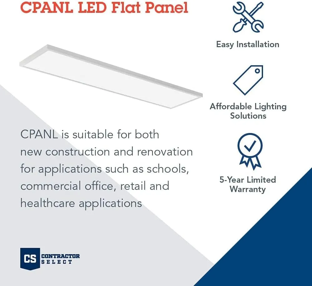 Lithonia Lighting CPANL 1x4 LED Flat Panel Light, 1 Ft. x 4 Ft. LED Light Panel, Ceiling Lighting Fixture, 4000 Lumens, 3500K/4000K/5000K Switchable CCT, Includes Direct Ceiling Mount Bracket, White