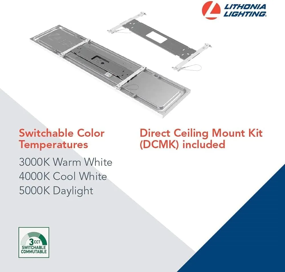 Lithonia Lighting CPANL 1x4 LED Flat Panel Light, 1 Ft. x 4 Ft. LED Light Panel, Ceiling Lighting Fixture, 4000 Lumens, 3500K/4000K/5000K Switchable CCT, Includes Direct Ceiling Mount Bracket, White